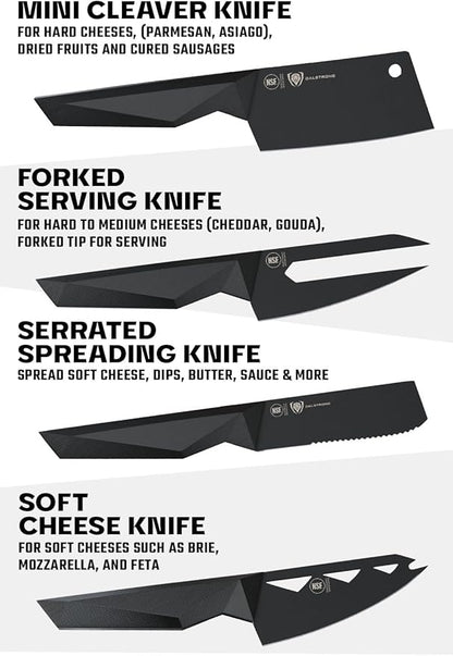 DALSTRONG Cheese Knife Set - 4-Piece - Shadow Black Series - Black Titanium Nitride Coated - High Carbon - 7CR17MOV-X Vacuum Treated Steel Cheese Knives Set - Sheath - Soft Hard Cheese - NSF Certified