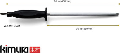 Kimura Professional Diamond Honing Rod, 10 Inch, Silver, Extra Fine Grit, Magnetized, Ergonomic Handle, Versatile Knife Sharpener, Japanese Gift Box