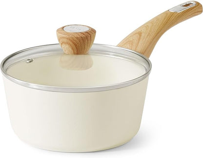 SENSARTE Ceramic Nonstick Sauce Pan with Lid, 2.0 Quart Small Saucepan, White Cooking Pot with Stay Cool Handle, Non toxic Kitchen Sauce Pot, Non stick Small Pot, Induction Pot, PFOA PTFE PFAS Free
