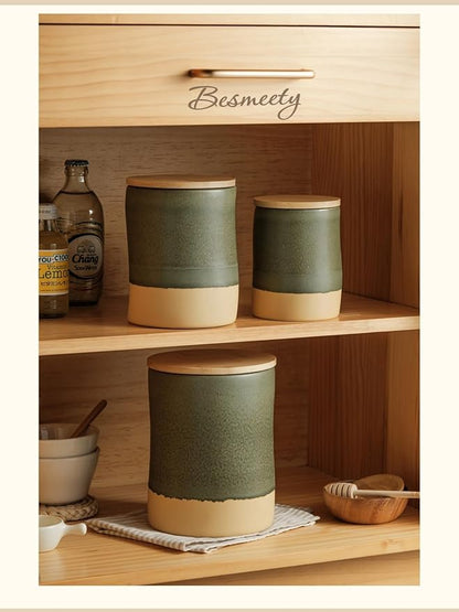 Besmeety Canisters Sets for the Kitchen, 23 oz x 40 oz Flour Sugar Storage Containers, Ceramic Kitchen Canisters for Countertop Set of 2 with Airtight Lids