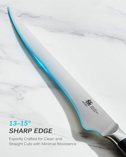 KYOKU 6.5" Boning Knife for Meat Cutting, Samurai Series Filet Knife with Pakkawood Handle, Japanese High Carbon Steel, Full Tang Kitchen Knife for Lamb Chop Pork Shoulder with Sheath and Case