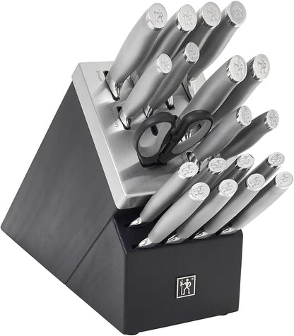 HENCKELS Modernist 20-Piece Self-Sharpening Knife Set with Block, Chef's, Paring, Utility, Bread, Steak Knives, Black, Stainless Steel