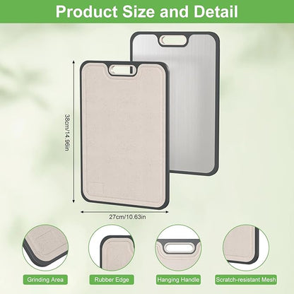 2IN1 Titanium Cutting Boards for Kitchen,Metal Cutting Boards With Pure Titanium and Wheat Straw PP,Double Sided Chopping Board with Juice Groove Dishwasher Safe Easy to Clean Non Toxic 15"X10"