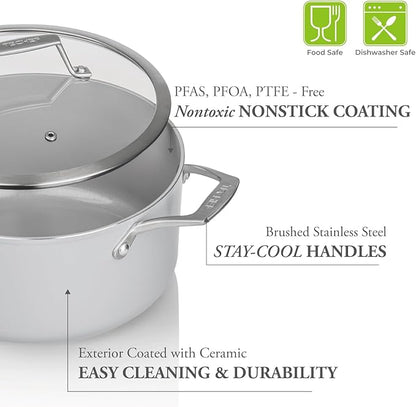 TECHEF - CeraTerra Collection, 5-quart Ceramic Nonstick Soup Pot with Glass Lid (PFAS, PTFE, and PFOA Free), Made in Korea (5-quart)