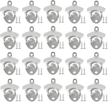 20 Pack Bottle Opener Wall Mounted, Vintage Beer Bottle Opener with Screws for Bars KTV Hotels Homes, (Silver)
