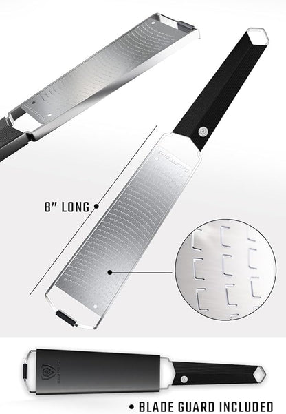 Dalstrong Professional Narrow Grater - Zester - #304 Stainless Steel Blade - G10 Handle Kitchen Shredder - w/Blade Cover - Citrus, Hard Spices, Chocolate, Garlic, Ginger - NSF Certified