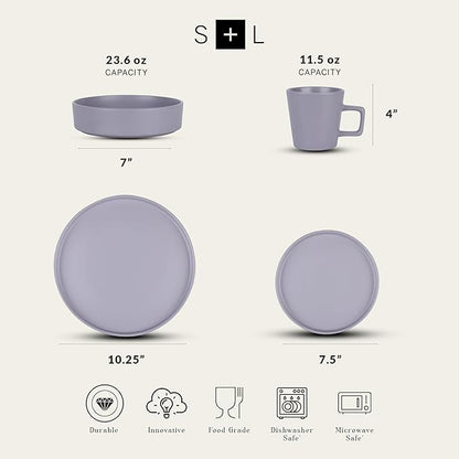 Stone Lain Cleo Stoneware 32-piece Round Dinnerware Set, Light Gray,Service For 8,Coupe - Celina