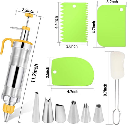 Frosting Piping Kit Cake Decorating Tools Supplies Icing Piping Kit Cupcake Decoration Gun Set Dessert Decorator Syringe Tools 6 Russian Piping Icing Nozzles Cupcake Frosting Filling Injector(Yellow)