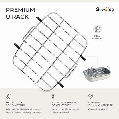 Roasting Pan, 17 Inch x 13 Inch Roaster with Removable Rack, Nonstick Roaster Pan for Roasting Turkey, Meat & Vegetables (Beige)