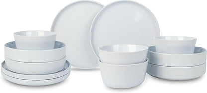 Stone Lain Celina Stoneware 12-Piece Dinnerware Set, Dinner and Pasta Bowls, White