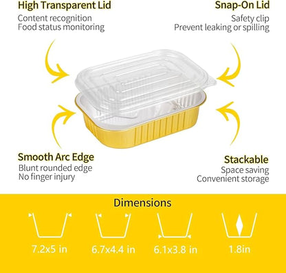 40 Pack 7.2"×5"×1.8" Gold Aluminum Foil Pans with Lids Heavy Duty, 1.5 LB Foil Food Containers with Lids, Disposable Tin Foil Pans for Baking, Meal Prep, Freezer, Heating and Takeout