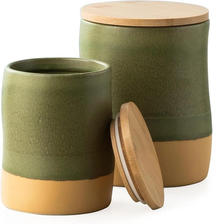 Besmeety Canisters Sets for the Kitchen, 23 oz x 40 oz Flour Sugar Storage Containers, Ceramic Kitchen Canisters for Countertop Set of 2 with Airtight Lids