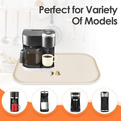 Silicone Coffee Maker Mat with Lip, 24'' x 16'' Heavy Duty Coffee Maker Mat for Countertops, Coffee Tray Fit Under Coffee Machine Appliance Automatic Machines Espresso Accessory, Beige