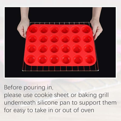 Silicone Mini Muffin Pan, 24 Cups Mini Cupcake Pans Silicone Muffin Tin for Baking Nonstick 2 Pack