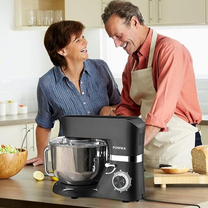 Stand Mixer, POWWA 6.5 Quart Electric Mixer, 6+1 Speed 660W Tilt-Head Kitchen Food Mixers with Whisk, Dough Hook, Mixing Beater & Splash Guard for Baking, Cake, Cookie, Kneading, ETL Certified (Black)
