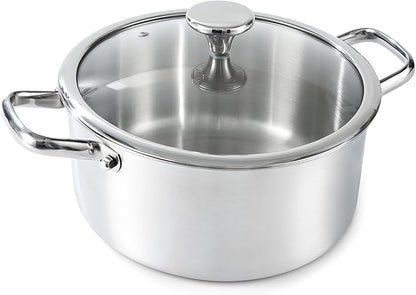 6QT Stock Pot, 316L Stainless Steel Stockpot with Lid, Professional Multi-Use Soup & Pasta Cooking Pot, Oven, Gas and Dishwasher Safe