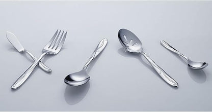 Mikasa Cocoa Blossom 65-Piece Flatware Set for 12, 18/10 Stainless Steel Silverware with Full Service and Serving Utensils, Elegant Floral Design