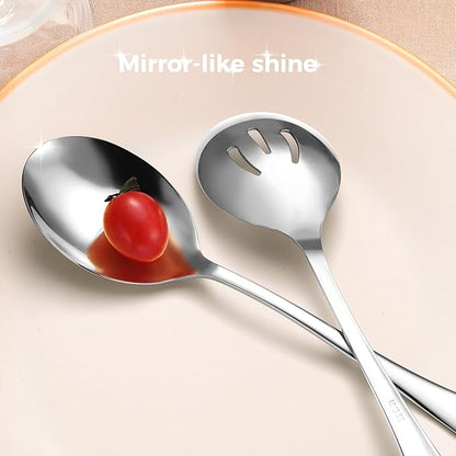 Stainless Steel Serving Spoons Set, 8pc, 10-Inch, Includes 4 Large, 4 Slotted, for Parties/Kitchen/Buffet/Catering, Dishwasher Safe