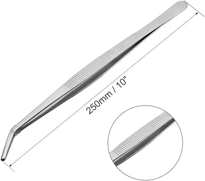 uxcell 10-Inch Stainless Steel Tweezers with Curved Serrated Tip Daily Garden Tool