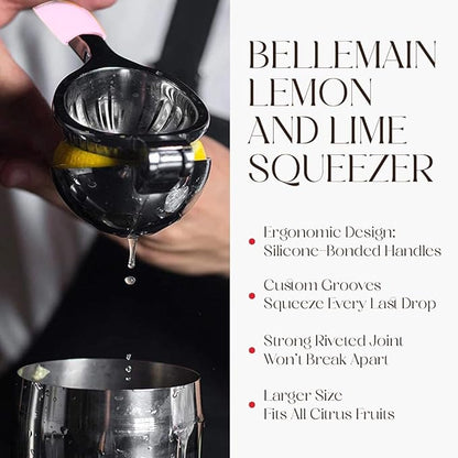 Bellemain Citrus Juicer | Metal Lemon Squeezer | Lime and Lemon Juicer Stainless Steel with Silicone Handles | Manual Juicer, Citrus Squeezer, Hand Held Juicer | Bar Juicer for Bartender (Pink)