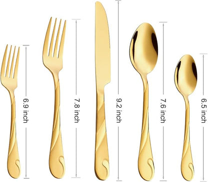 Gold Silverware Set for 8, 40-Piece Stainless Steel Flatware Set, Shiny Gold Metal Cutlery Set, Include Spoon, Fork and Knife Set, Dishwasher Safe