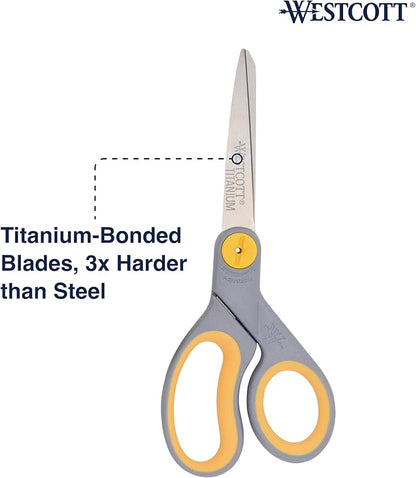 Westcott 8-Inch Titanium-Bonded Scissors with Adjustable Glide Feature for Office and Home - Gray/Yellow