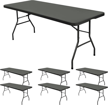 6 Pack Stretch Fabric Table Top Cap Cover, fits 8' Tables, Spandex Table Covers Washable Elastic Universal Rectangle Tablecloth Protector for Indoor Outdoor Party Picnic Wedding, Gray, 30" W x 96" L
