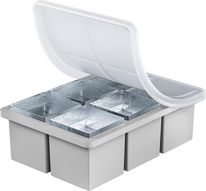 Large Ice Cube Tray for Whiskey, HANCELANT Big Silicone Square Ice Cube Mold with Removable Lid, 2'' Huge Square Ice Cubed Tray for Whisky and Cocktail