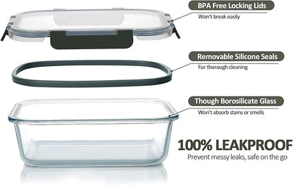 M MCIRCO 10-Pack Glass Food Storage Container with Lids, Airtight Lunch Bento Boxes, Glass Meal Prep Container,Microwave, Oven, Freezer and Dishwasher Friendly