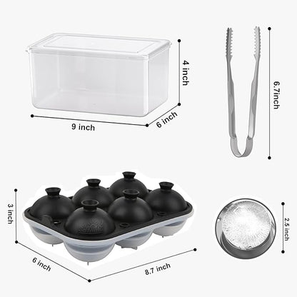 Samuelworld Large Ice Ball Mold with Lid and Bin, 2.5 Inch Ice Balls - Food Grade, Easy To Fill Round Silicone Ice Tray, Perfect Spheres Craft Ice Maker for Whiskey, Cocktails-Black (2 Pack)