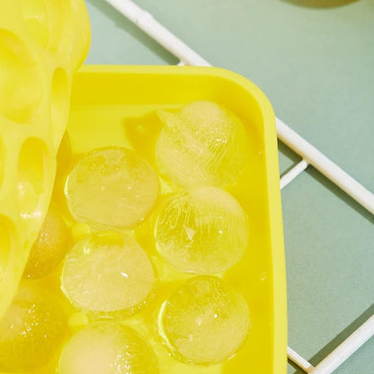 Round Ice Cube Tray 2 Pack BPA Free Silicone Flexible Easy Release 1.1 Inch x 50PCS Small Ice Ball Maker Mold for Whiskey, Cocktail, Chilling (Yellow)