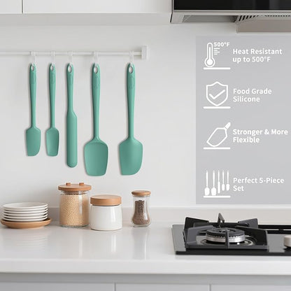 Coukre Silicone Spatula Set of 5,High Temperature Resistant, Food Grade Silicone, Dishwasher Safe, for Baking, Cooking (Pure Aqua Green)