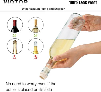 WOTOR Wine Saver Vacuum Pump with 20 Stoppers, Wine Stopper & Preserver, Reusable Bottle Sealer Keeps Fresh, Ideal Accessories Gift, Flat Handle (White)