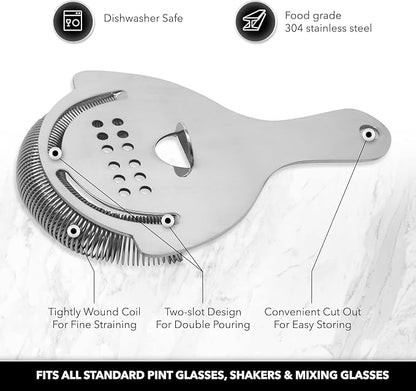 Cocktail Set - Stainless Steel, Essential Cocktail Set Includes Jigger, Hawthorne Strainer, Shaking Tins, Mixing Glass, Barspoon (Set of 6)