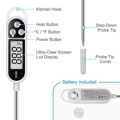 1pc Candy Thermometer Digital Instant Read for Meat Kitchen Cooking Food Oil Deep Fry BBQ Grill Smoker (1, 9.4in)