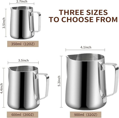 Espresso Milk Frothing Pitcher, 20OZ/600ML Stainless Steel Milk Frother Cup with Decorating Art Pen for Espresso Machine