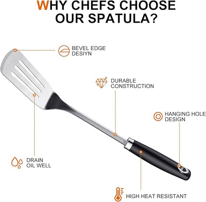 Stainless Steel Spatula Set, 1PC Heavy Duty Turner/Metal Spatula, High Heat Resistant Kitchen Cooking Utensils, Ideal Cookware for Frying Steak, Fish, Eggs or Pancakes