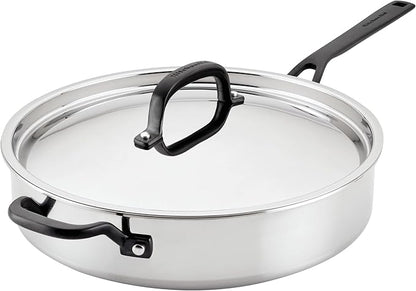 KitchenAid 5-Ply Clad Stainless Steel Stainless Steel Induction Saute Pan with Lid, 5 Quart - Polished Stainless Steel