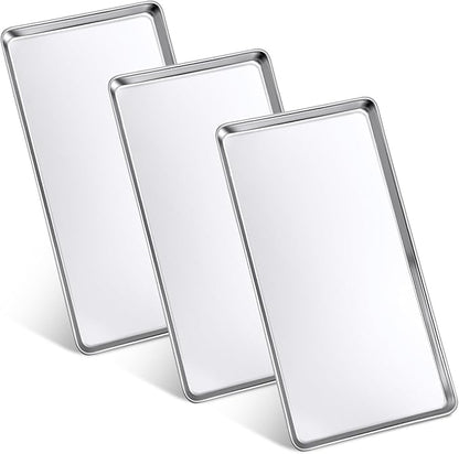 3 Pcs Baking Sheet Pan Set 13.8 × 9.8 × 0.6 Inches Cookie Sheet Large Toaster Oven Pans Stainless Steel Tray Barbecue Grill Pan Rectangle Trays Oven, Non-stick, Easy Clean