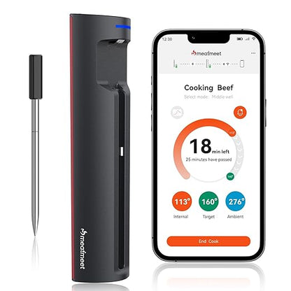 Pro Smart WiFi Wireless Meat Thermometer, Unlimited Range, Improved Stability, Ultra-Thin Probe, Bluetooth Digital Food Thermometer for Remote Monitoring of Oven/Kitchen/BBQ/Grill/Rotisserie