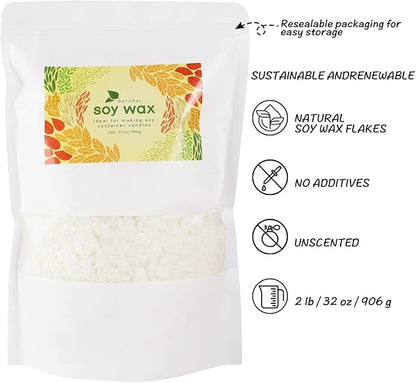 Candle Making Soy Wax-2 lb Bag（32oz）-Pure Nature DIY Soy Wax Flakes