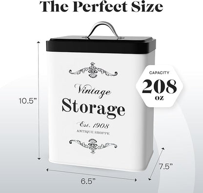Amici Home Antique Shoppe Metal Canister | Dry Food Storage Container | Push Top Lid | 208 Ounce Capacity | Vintage Square Canister for Kitchen Countertop