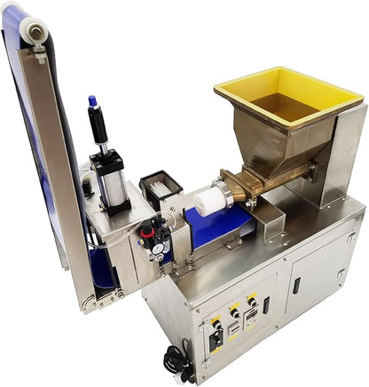 Dough Quantitative Dividing and Cutting Machine Pneumatic Dough Divider Cutter Electric Dough Lump Spacer 0.35oz-17.64oz Dough Divider Cutter Press Machine with Conveyor Belt