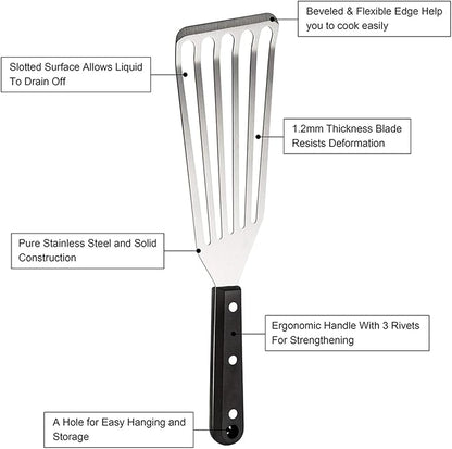 HaSteeL 2 Pack Fish Spatula Turner, 12.5" & 11" Stainless Steel Slotted Spatula Set for Kitchen Cooking, Flipping, Turning, Frying & Grilling, Full Tang ABS Handle, Dishwasher Safe