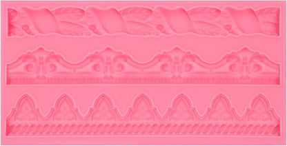 Art Molds for Cake Decoration, Baroque Scroll Silicone Fondant Molds, Floral Relief Border Chocolate Baking Molds for Resin Plaster Air Dry Clay(3-Cavity)