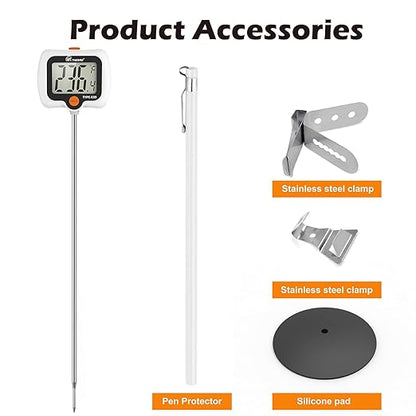 Digital Candy Thermometer with Adjustable Display, 304 Stainless Steel Probe, -58°F~572°F, White Body, Includes 2 Pot Clips & Heat-Insulating Pad for Sugar Syrup, Jam, Chocolate, Frying Oil