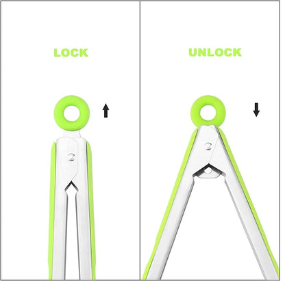 4 Pack Green Kitchen Tongs, Premium Silicone BPA Free Non-Stick Stainless Steel BBQ Cooking Grilling Locking Food Tongs, 9-Inch & 12-Inch