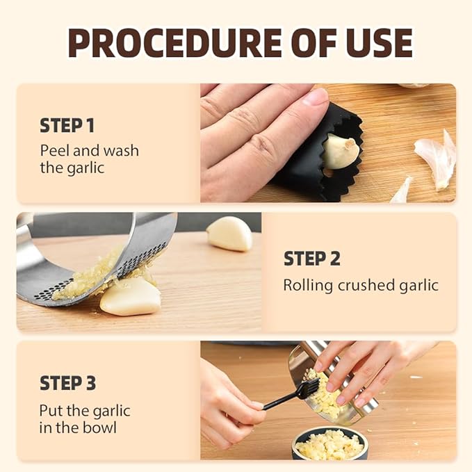 Stainless Steel Garlic Press Rocker, Ergonomic Garlic Crusher Tool for Effortless Mincing, Kitchen Gadget for Home Cooking and Chefs (1 PACK)