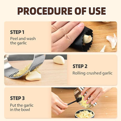 2026 New Garlic Press Rocker, Upgrade Garlic Press Stainless Steel, Portable Manual Stainless Steel Garlic Press Rocker, Innovative Garlic Crusher with Peeler and Scraper (1)