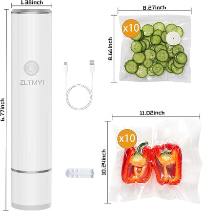 Handheld Vacuum Sealer for Food,Compact Portable Vacuum Sealer Machine Include Reusable Vacuum Sealer Bags Ideal for Preservation Fresh,Sous-Vide,Meal Prep and Food Storage(20 M+XL ZZ)